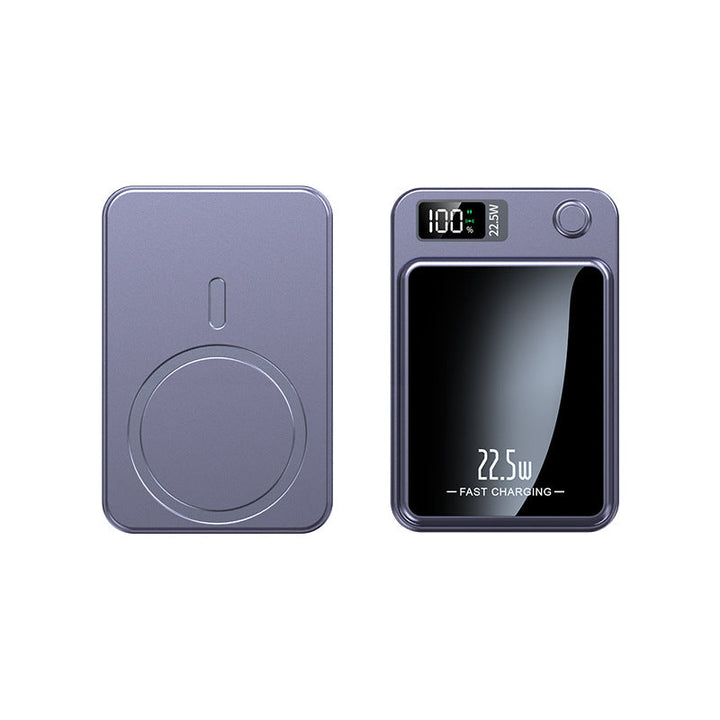 Compacte 10000mAh powerbank snellader voor draadloos opladen van smartphones en gadgets onderweg.