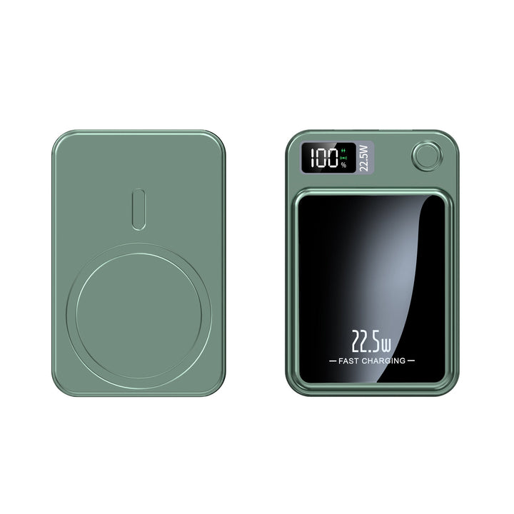 Draadloze 10000mAh powerbank met snellader functie; ideaal voor reizen en mobiel opladen.