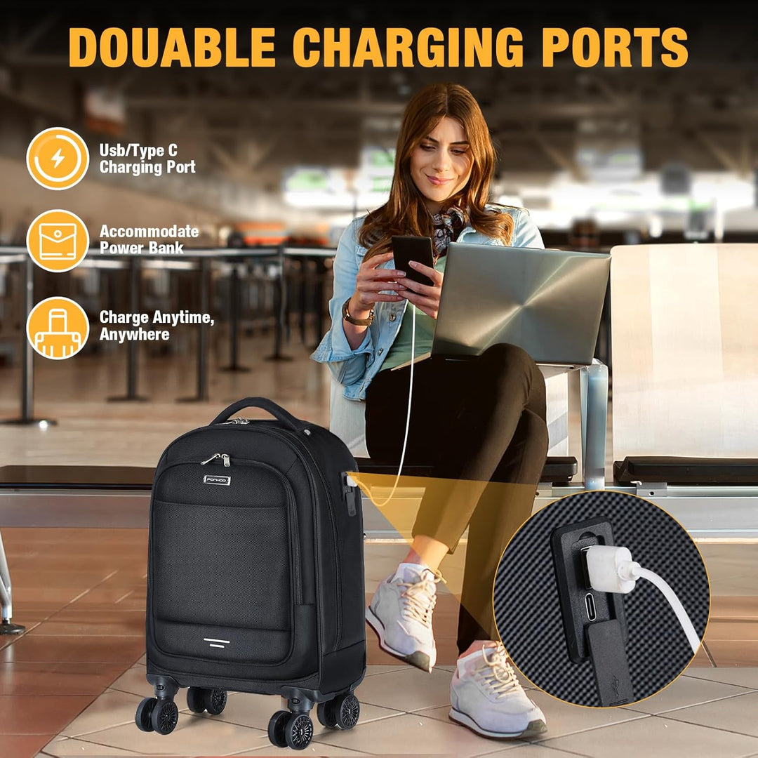 Praktische 30L laptop rugzak en trolley met 4 soepele spinner wielen; waterafstotend en perfect voor reizen.