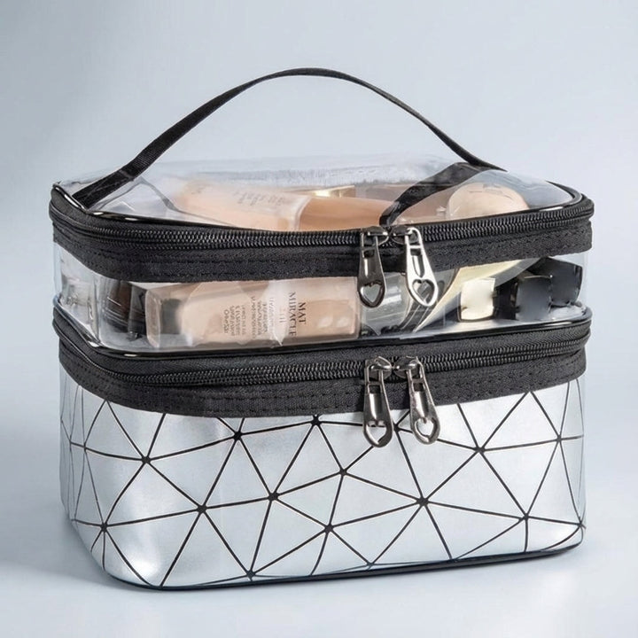 Stijlvolle ClearVogue toilettas, transparant design voor snelle toegang tot make-up en reisbenodigdheden.