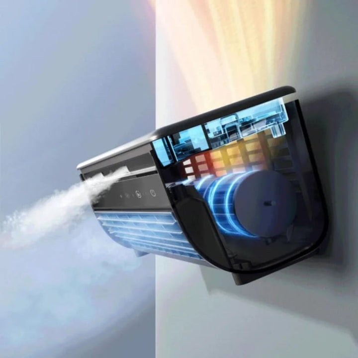 Energiezuinige draadloze ventilator/luchtkoeler, stil en compact, voor comfortabele verkoeling.