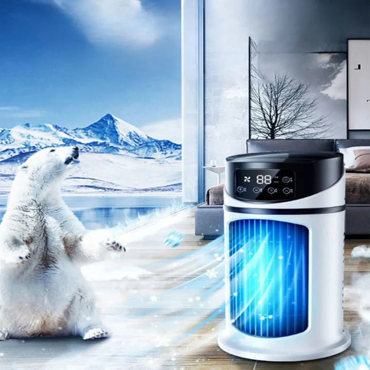 Compacte draagbare airco voor persoonlijke koeling. Ideaal voor bureau, slaapkamer of kantoor, energiezuinig en stil.