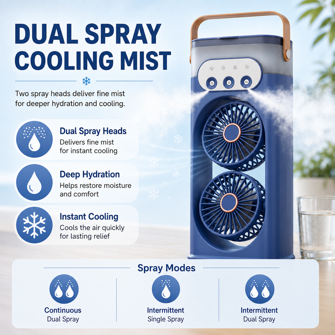 Zomerse compacte torenventilator met luchtbevochtiger, draagbaar en USB-voeding voor optimale verkoeling.