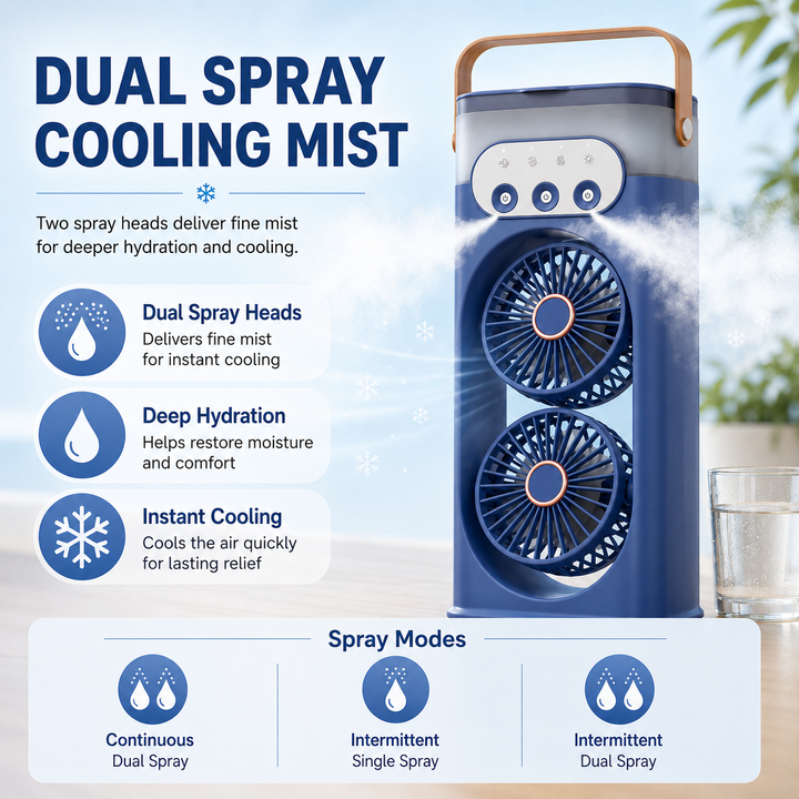 Zomerse compacte torenventilator met luchtbevochtiger, draagbaar en USB-voeding voor optimale verkoeling.