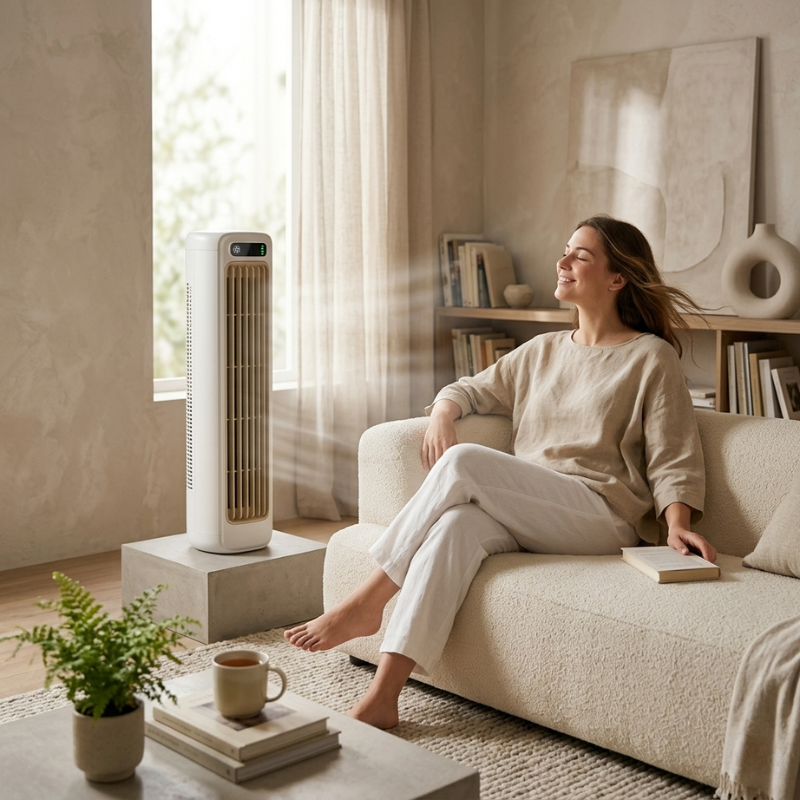 Stille draagbare ventilator, USB oplaadbaar, voor verkoeling op je bureau of als compacte kantoorventilator.