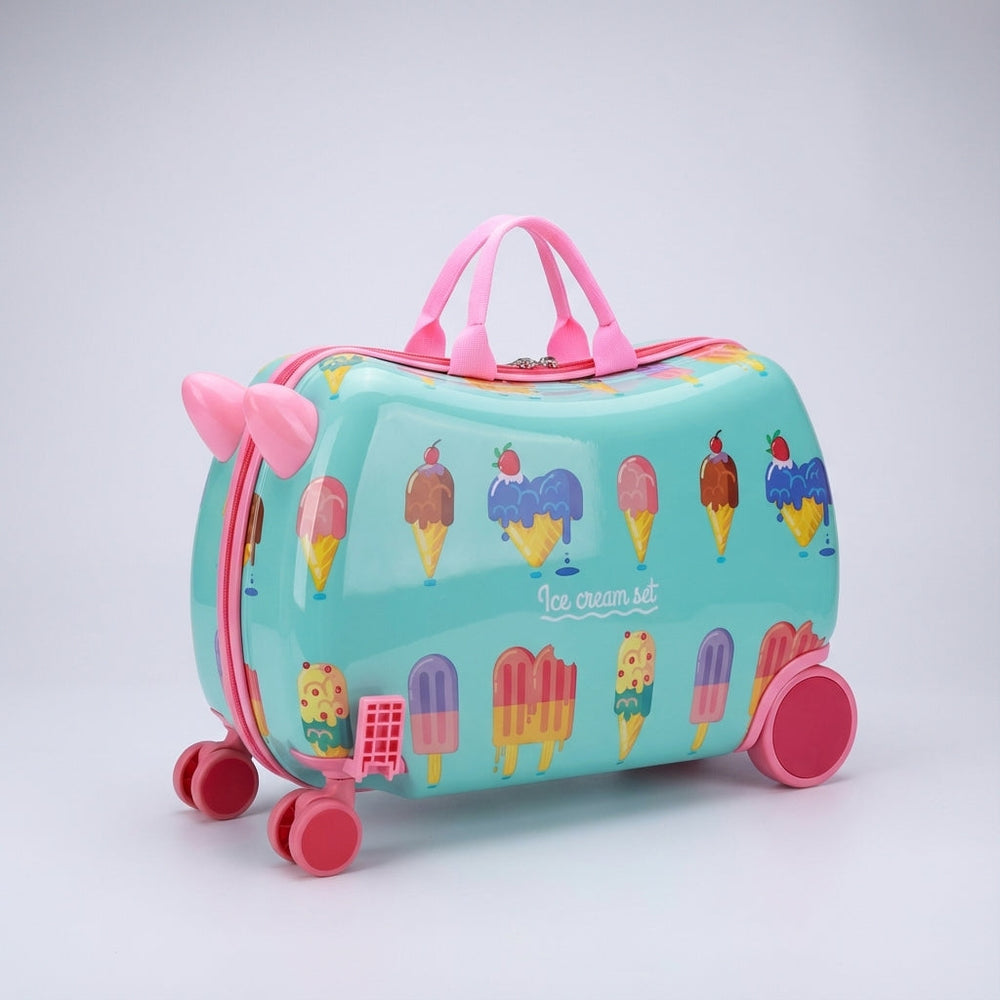 RidePop hardshell kinderkoffer met zitje; stevig, compact en perfect voor reizen en speelplezier onderweg.