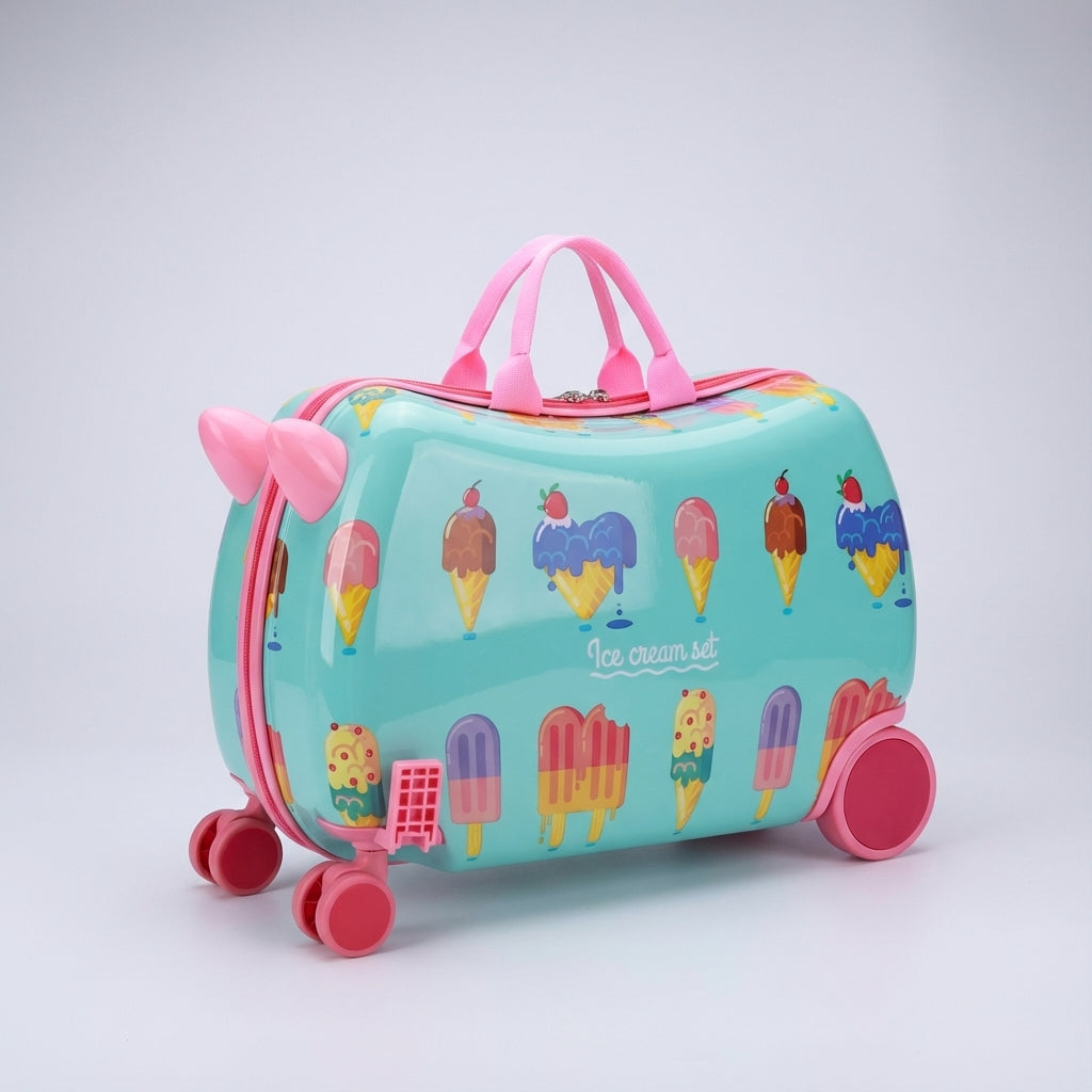 RidePop hardshell kinderkoffer met zitje; stevig, compact en perfect voor reizen en speelplezier onderweg.
