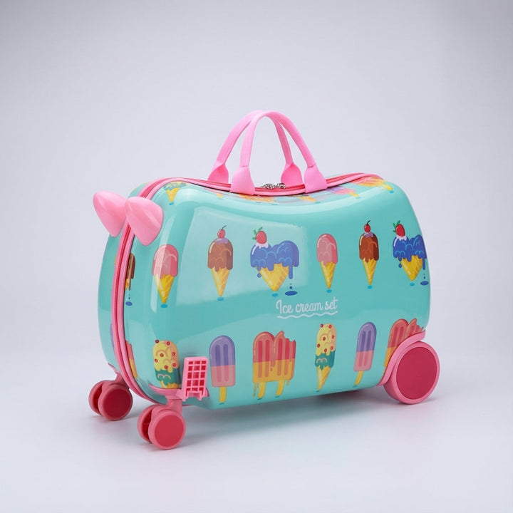 RidePop hardshell kinderkoffer met zitje; stevig, compact en perfect voor reizen en speelplezier onderweg.