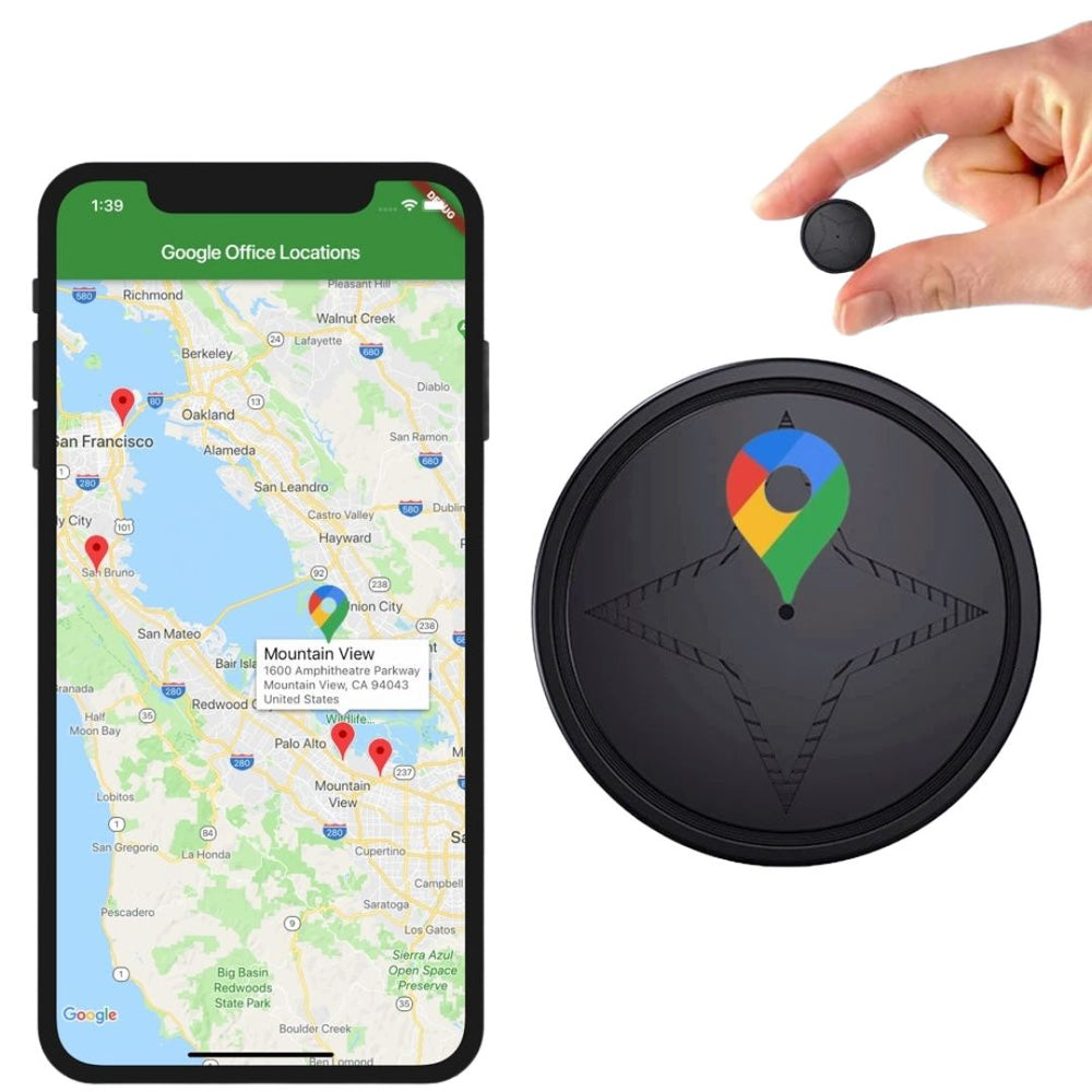 "Compacte magnetische GPS-tracker voor voertuigen, zwart veldachtig ontwerp, ideale realtime beveiligingstracer."