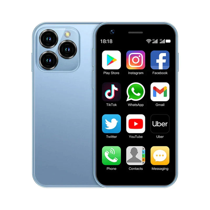 Compacte mini Android-smartphone met 3-inch touchscreen, Dual-SIM en GPS voor reizigers.
