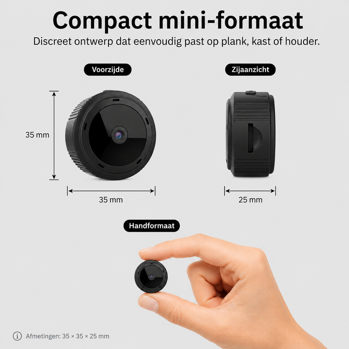 Veelzijdige mini camera: compacte Full HD wifi beveiligingscamera, babyfoon en huisbeveiliging.