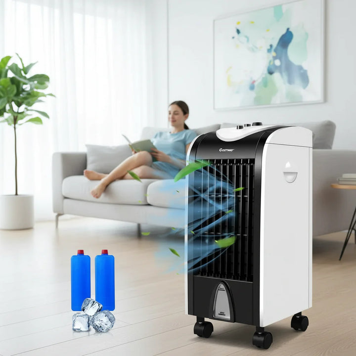 Compacte mobiele luchtkoeler voor huis en kantoor. Verfris je ruimte met deze draagbare verdampingskoeler met ventilator.