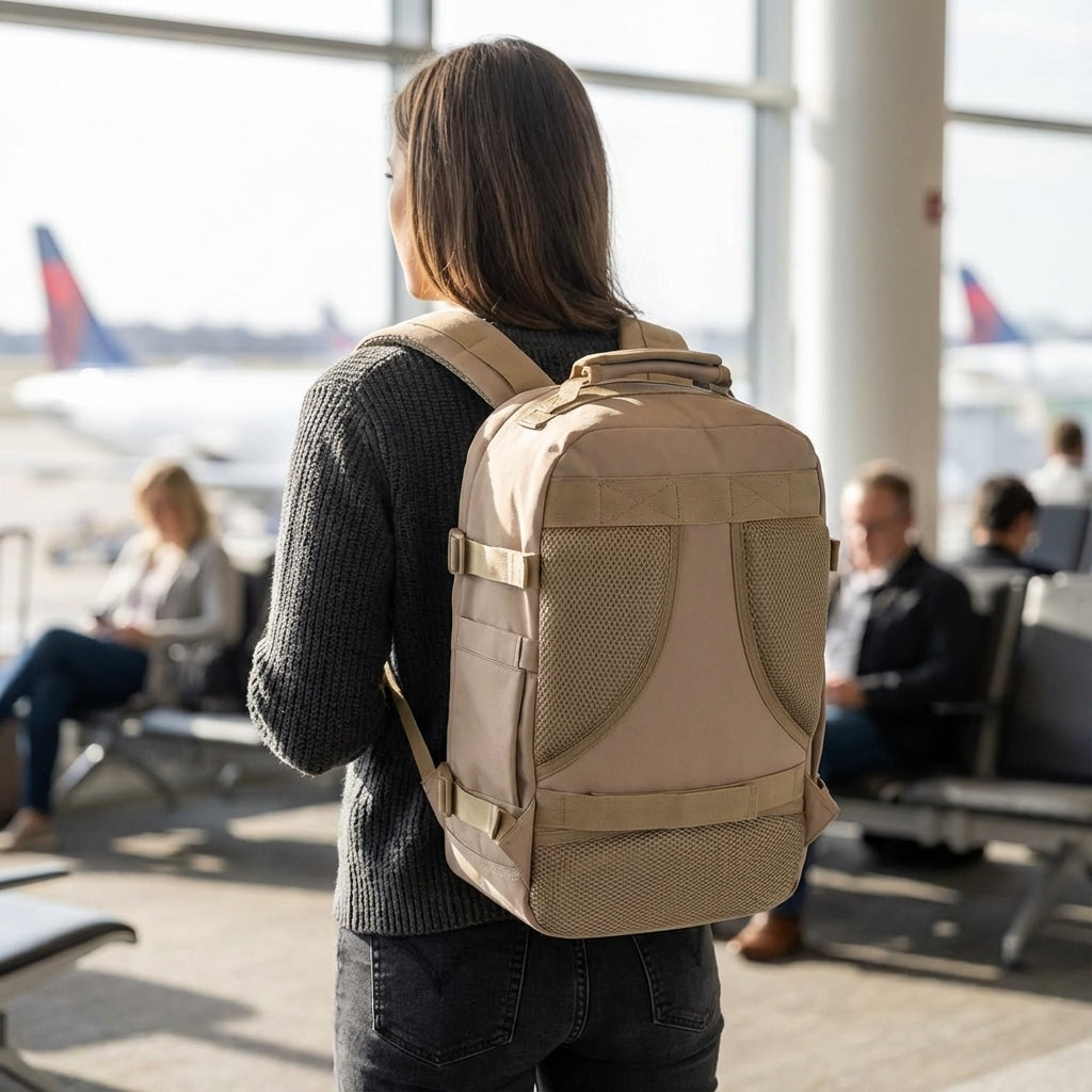 Compacte NomadLite 30L reisrugzak, unisex daypack, ideaal voor handbagage onder de vliegtuigstoel.