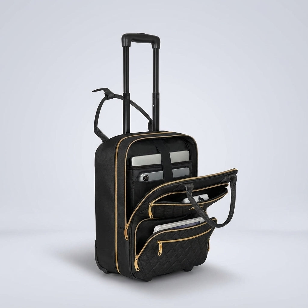 Compacte SwiftSeat reistas met laptopcompartiment, perfect voor handbagage en zakelijk gebruik.