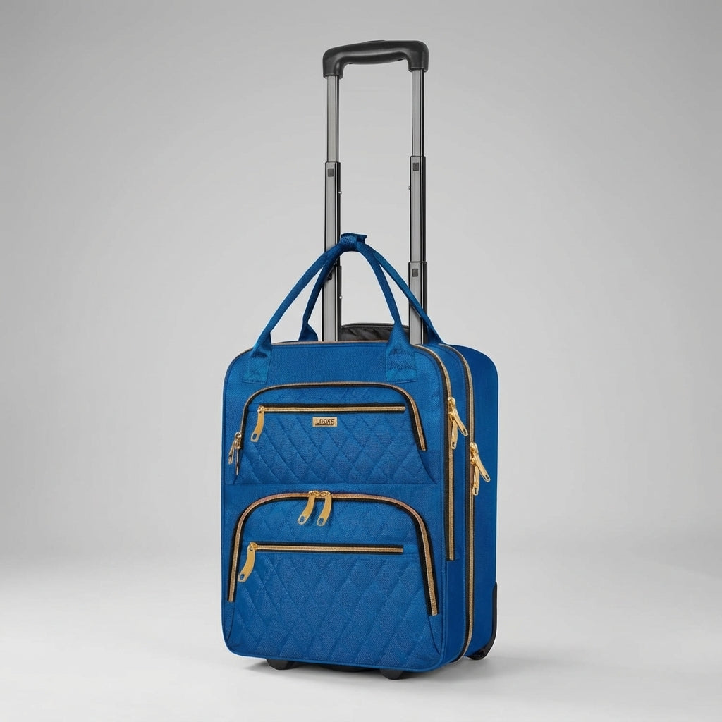 Handige onderstoelbagage SwiftSeat rolkoffer met apart laptopvak, efficiënt en compact reisaccessoire.