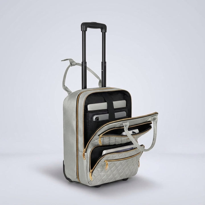 Moderne SwiftSeat trolley, een compacte rolkoffer met laptopvak voor vlotte en georganiseerde reizen.