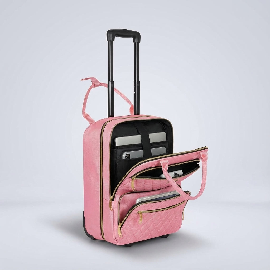 Multifunctionele SwiftSeat reistrolley met laptopvak, ideaal voor handbagage en onder de stoel.