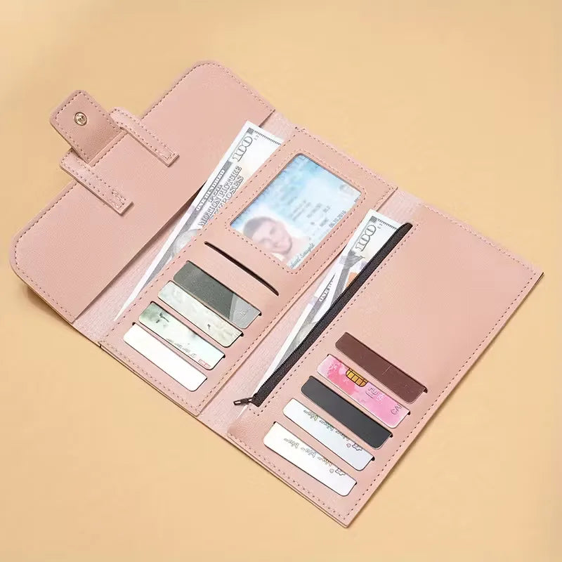 Stijlvolle synthetische tri-fold dames portemonnee, compact en praktisch met drukknoop.