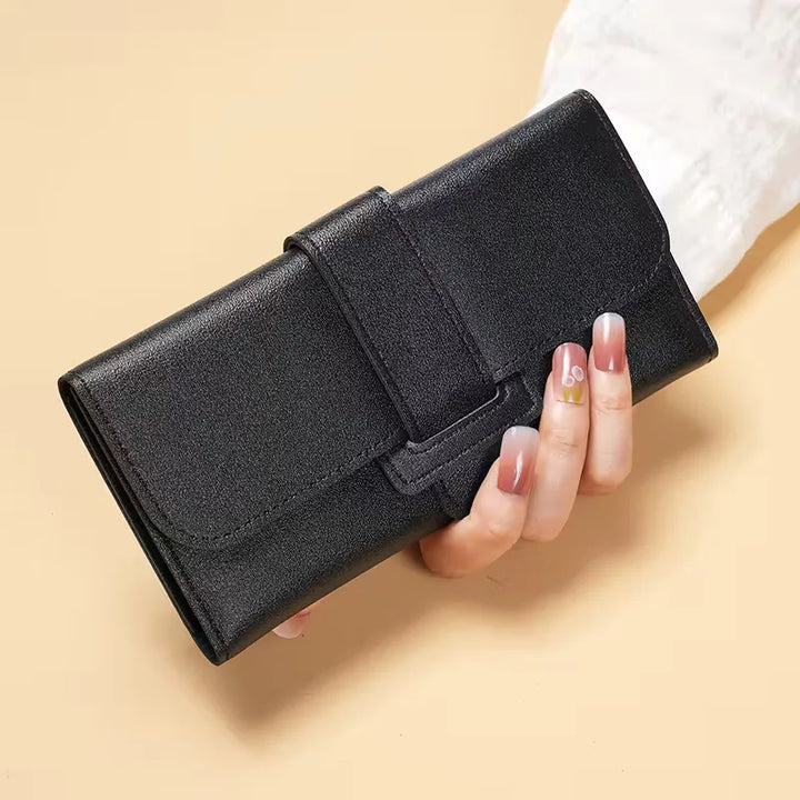 Dames tri-fold portemonnee, compact en stijlvol, met drukknoopsluiting, perfect voor de vrouw.