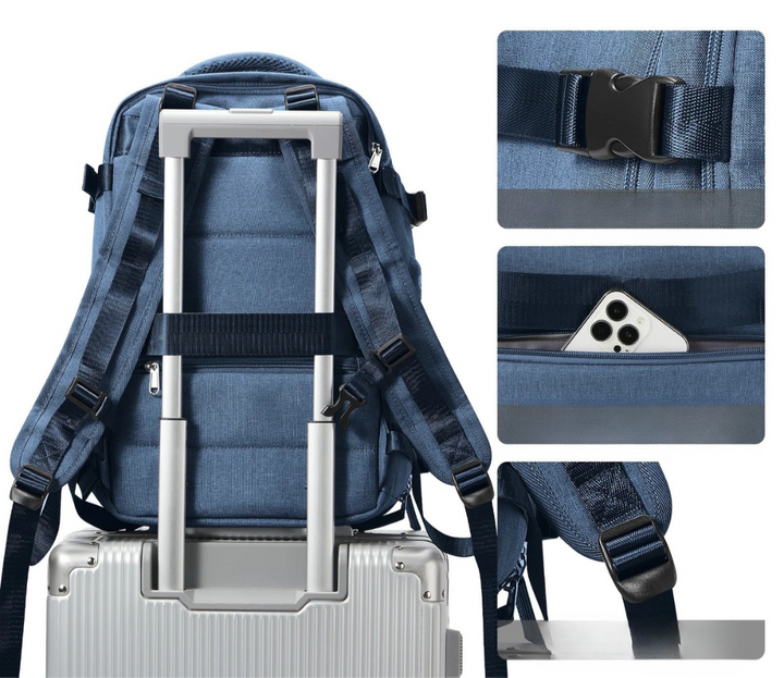 Veelzijdige uniseks rugzak voor reizen, met voldoende ruimte als handbagage en comfortabele schouderbanden.