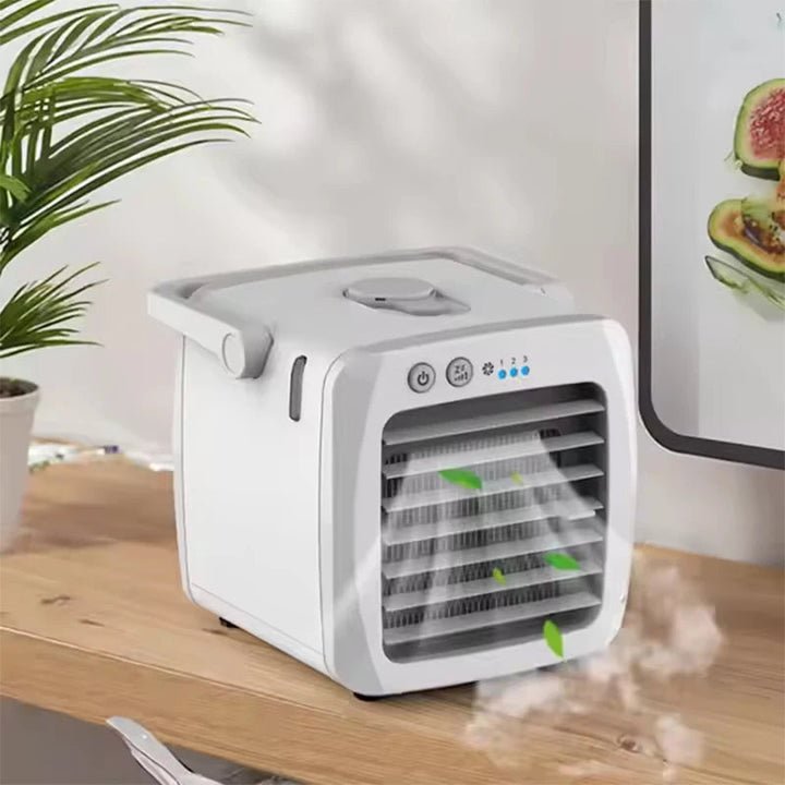 Draagbare USB luchtkoeler met compact design, bevochtiging en aromatherapie voor optimale binnenhuisklimaat.
