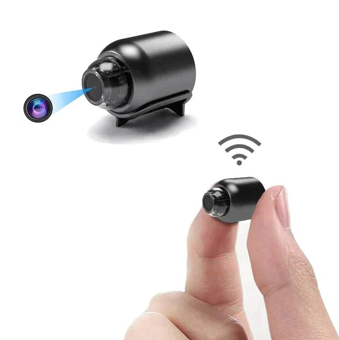 Kleine beveiligingscamera met bewegingsdetectie en HD nachtzicht voor slimme huisbeveiliging.