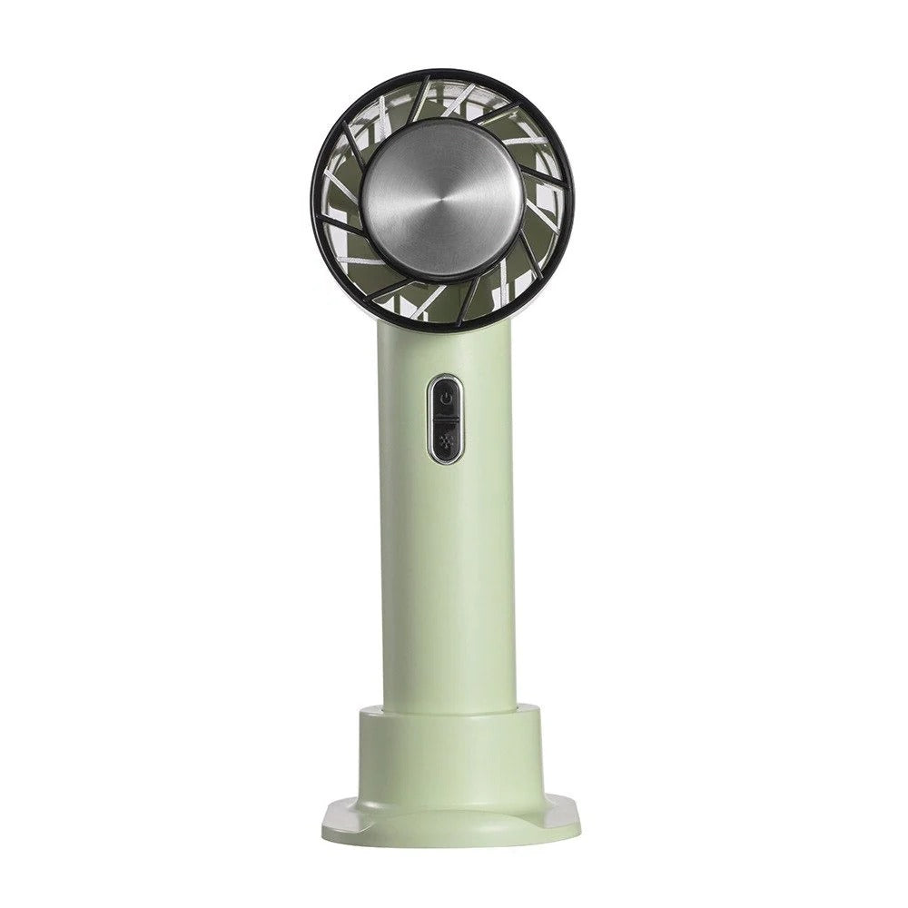 Compacte witte USB draagbare airco ventilator, ideaal voor persoonlijke verkoeling thuis of op kantoor.