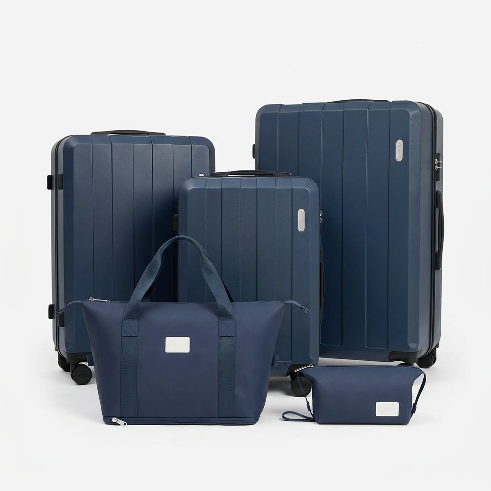 Duurzame hardcase kofferset (5 stuks) met soepele zwenkwielen, ideaal voor al je vakanties.