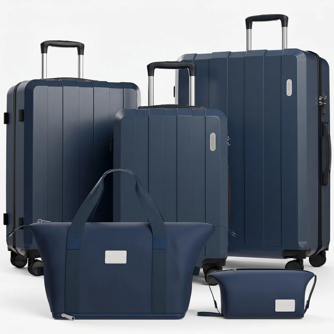 Complete hardcase reiskoffers set (5 stuks) met zwenkwielen en veilig TSA slot voor familie.