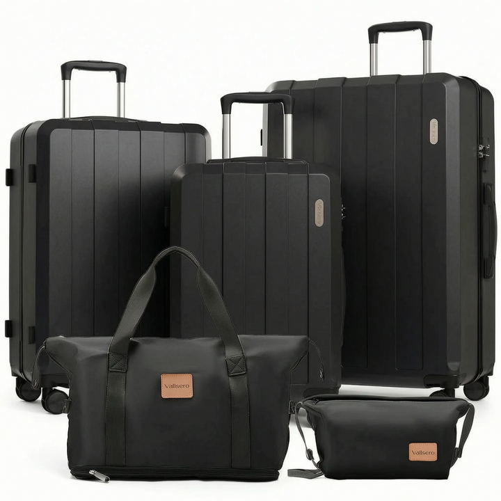 Diverse maten hardcase reiskoffers in een 5-delige set met zwenkwielen voor elke trip.