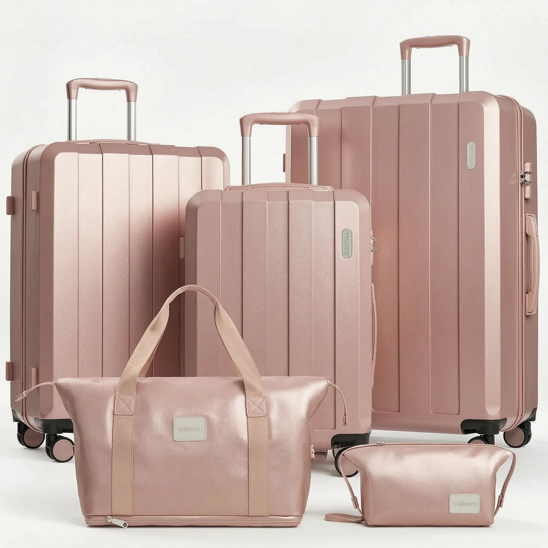 Zorgeloos reizen met deze 5-delige hardcase bagageset, voorzien van zwenkwielen en TSA slot.
