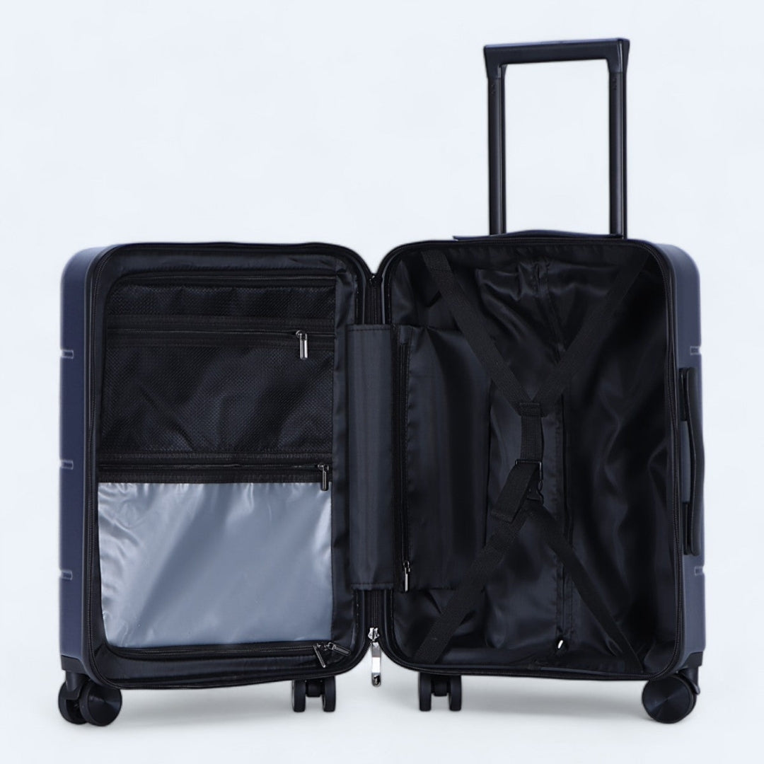 Harde koffers Atlas Explorer met telescopische trekstang en handvatten.