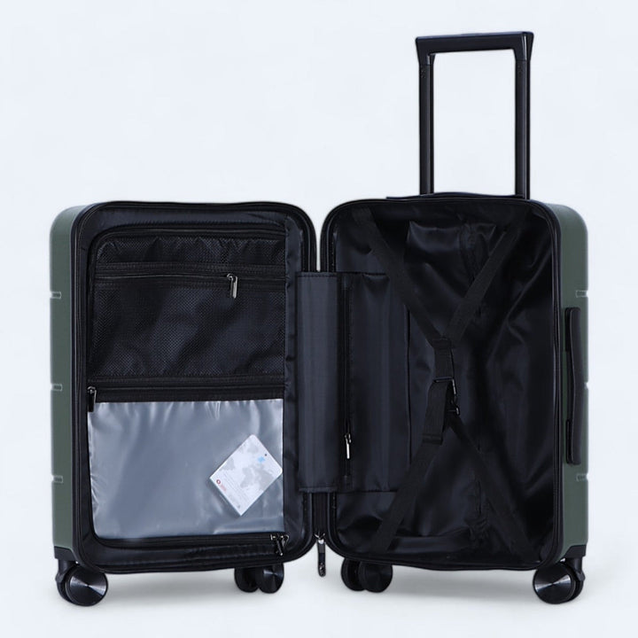Atlas Explorer: functionele hardcase kofferset, 4 dubbele wielen, TSA-slot mogelijk.