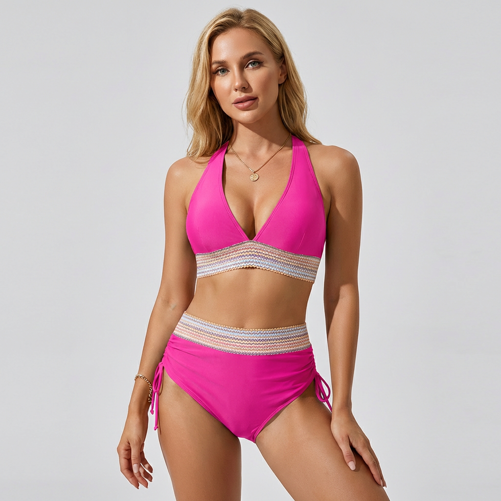 Comfortabele highwaist bikini dames, corrigerend en modieus met opvallende kleurblokken