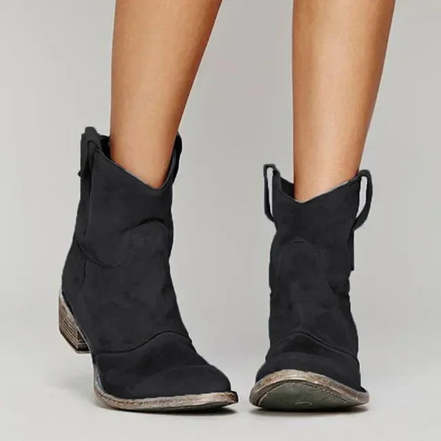 Cowboy enkellaarsjes dames, kunstleer, gebogen hak, stevige zool, westelijk ontwerp, stijlvol en comfortabel voor dagelijks gebruik