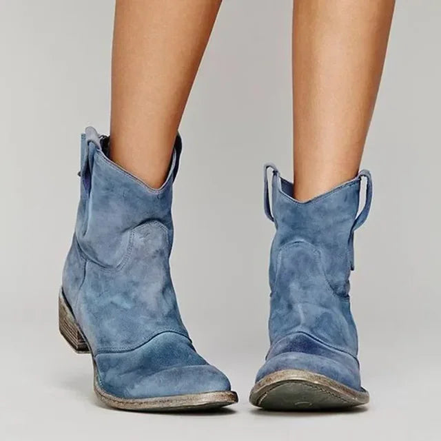 Cowboy enkellaarsjes dames, kunstleer, gebogen hak, stevige zool, westelijk ontwerp, stijlvol en comfortabel voor dagelijks gebruik