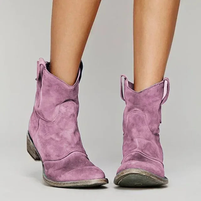 Cowboy enkellaarsjes dames, kunstleer, gebogen hak, stevige zool, westelijk ontwerp, stijlvol en comfortabel voor dagelijks gebruik