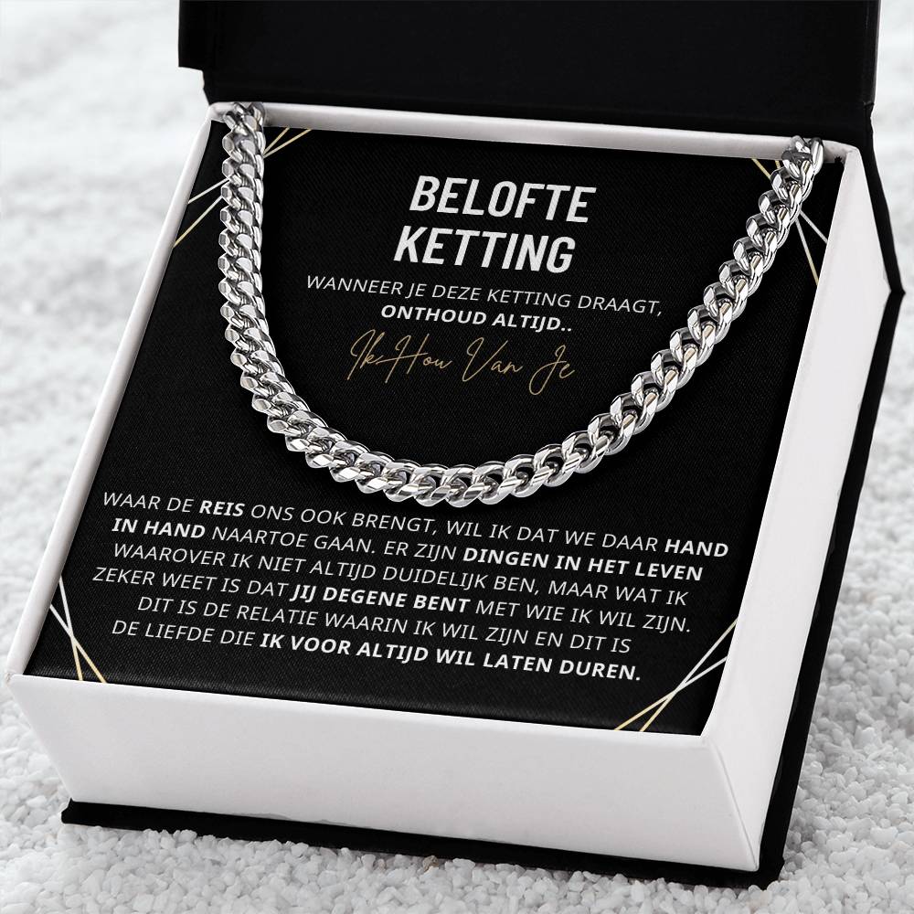 Cuban chain ketting voor mannen, 18K verguld en verstelbaar, robuust ontwerp in hoogwaardig roestvrij staal.
