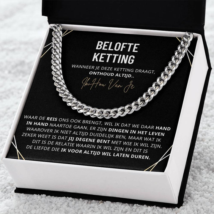 Cuban chain ketting voor mannen, 18K verguld en verstelbaar, robuust ontwerp in hoogwaardig roestvrij staal.