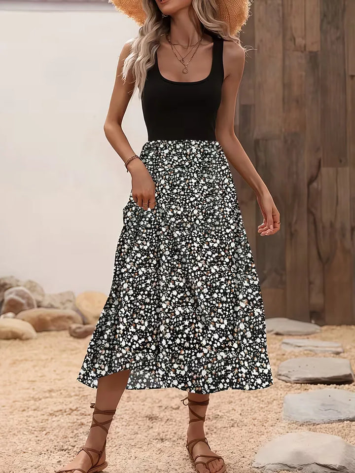 Stijlvolle A-lijn damesjurk met bloemenprint, perfect voor zomer en vakantie, casual chic.