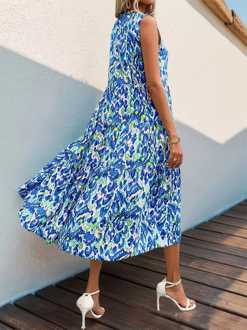 Elegante casual A-lijn jurk voor dames, V-hals, kwastjes en een comfortabele losse pasvorm.