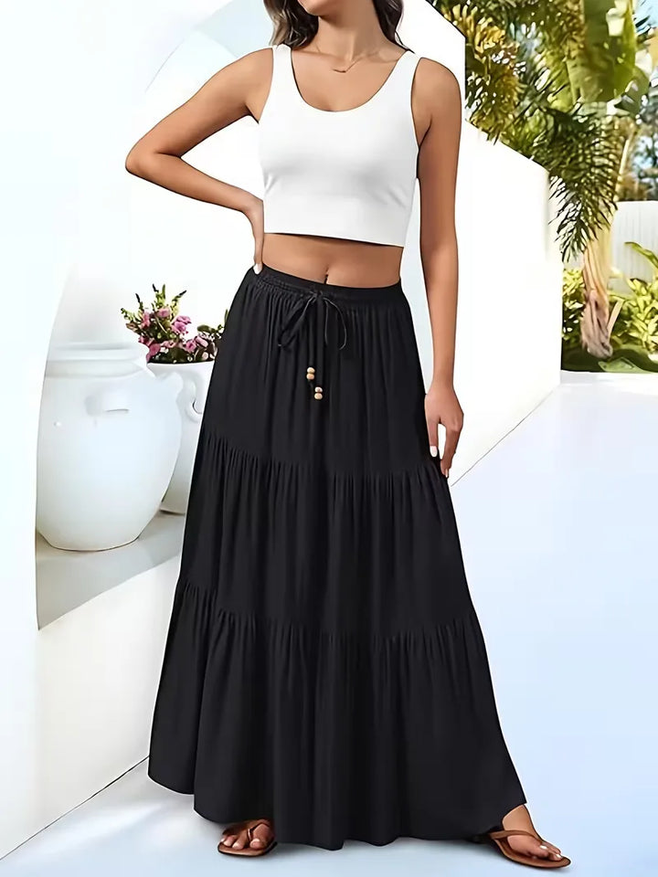 Dames A-lijn maxi rok met hoge taille, ideaal voor zomerse casual dagen.