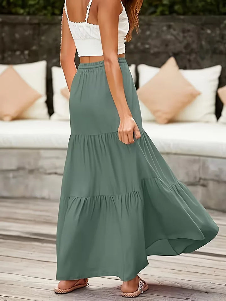 Casual dames A-lijn maxi rok met hoge taille, perfect voor zomerse dagen en stranduitjes.