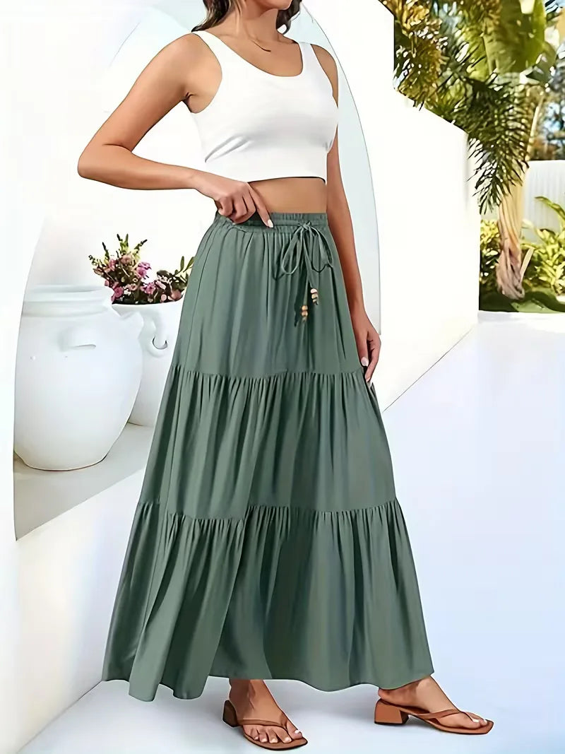 Lichte en luchtige dames A-lijn maxi rok met hoge taille, ideaal voor de zomer.