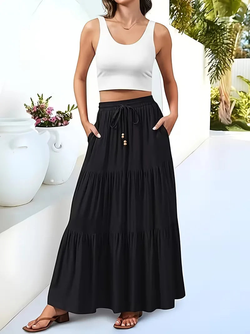 Zomerse A-lijn maxi rok voor dames met hoge taille, casual en luchtig voor warm weer.