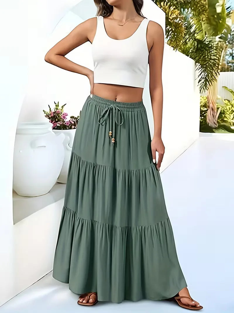 Flatterende A-lijn maxi rok met hoge taille voor dames, comfortabel en modieus.