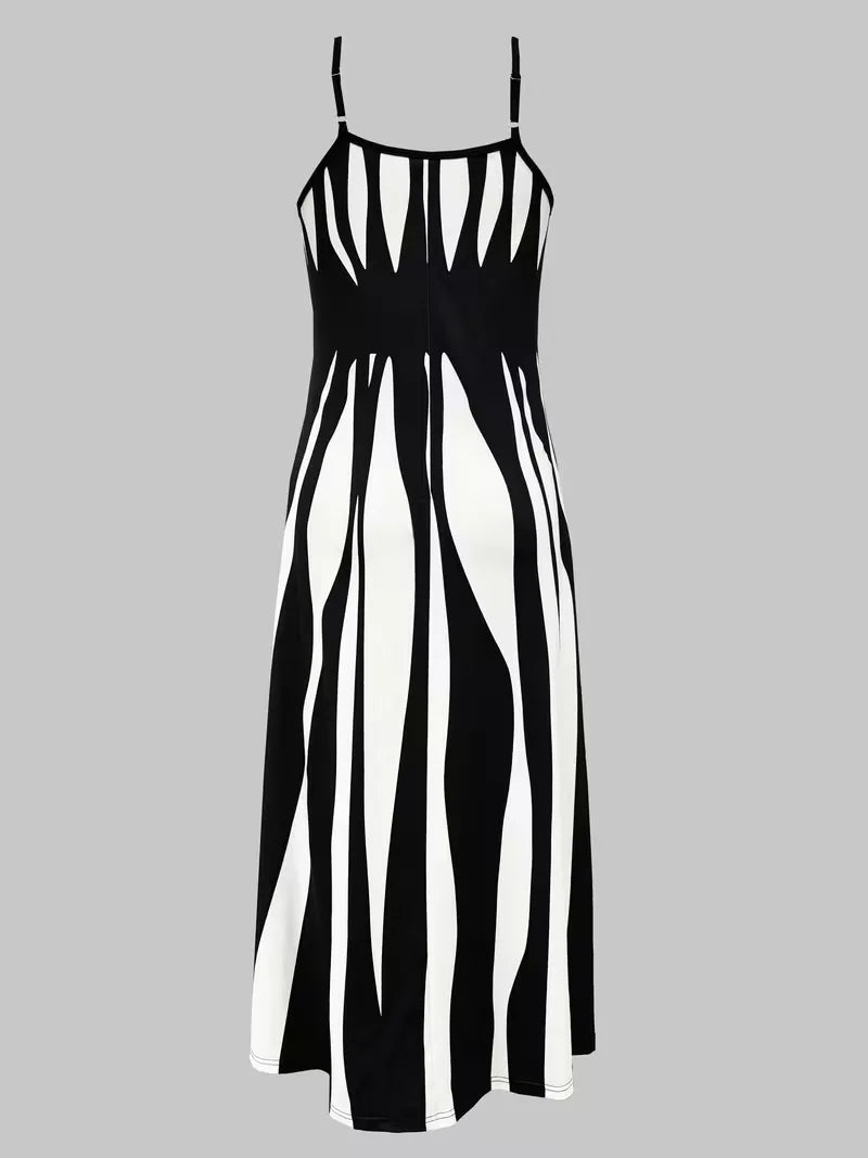Elegante zomerjurk met V-hals en verstelbare spaghettibandjes voor dames.