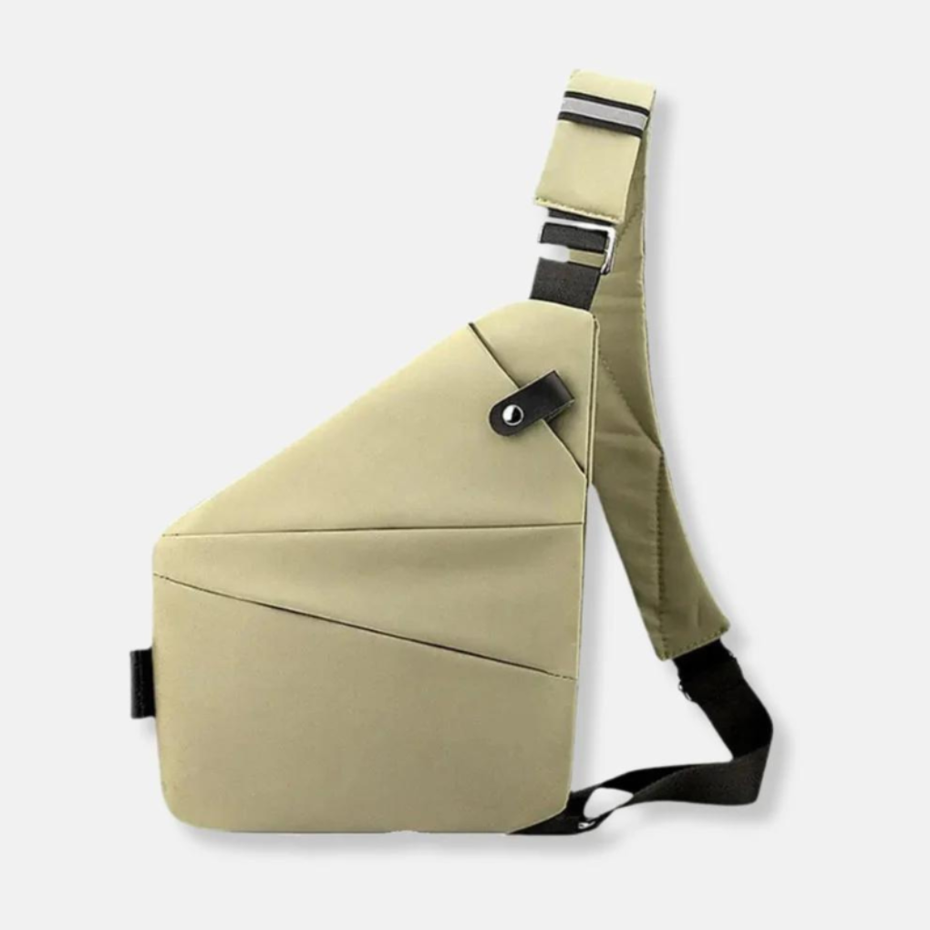 Detail van veilige ritssluiting op de anti-diefstal dames crossbody reistas.