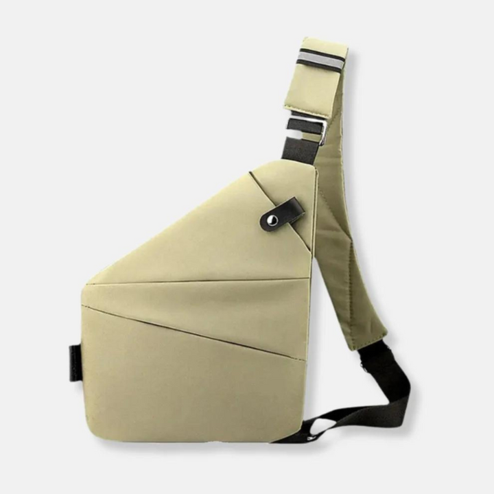 Detail van veilige ritssluiting op de anti-diefstal dames crossbody reistas.