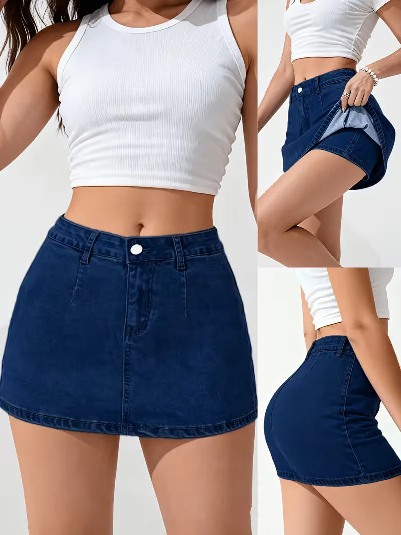 Blauwe minirok voor dames, hoge taille denimrok voor een casual en coole zomerstijl.